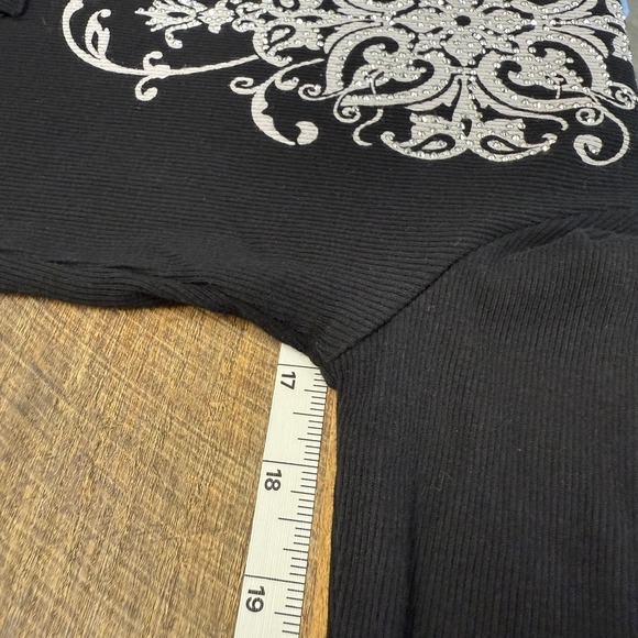 VTG Y2K Liberty Wear Black Zip Up Hoodie Sz L Rhinestone Grunge Streetwear Moto - Picture 8 of 9